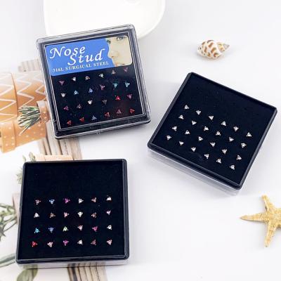 China XM20068  24 Pcs Boxes Hot Sale Diamond Fashion Nose Nail Studs Titanium Steel Nose Ring Body Piercing Jewelry for sale
