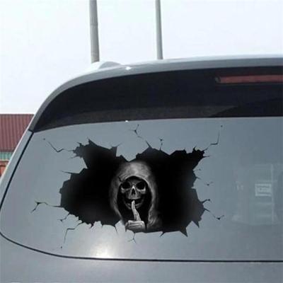 China Windshield Stickers In The Running Skull And Motorcycle Reflector Car Sticker Funny Self Adhesive Car Decal Stickers for sale