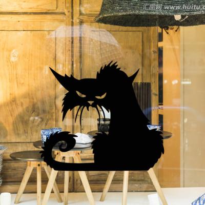 China Waterproof+Eco-friendly Wholesale Personalized Home Decoration Halloween Black Cat Glass Window Sticker Waterproof Wall Sticker for sale