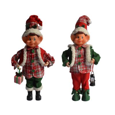 China 2021 New Plain Cloth Decoration Or Gift Bendable Arm Holding Elf Figure With Gift Bag And Lantern Christmas Decoration for sale