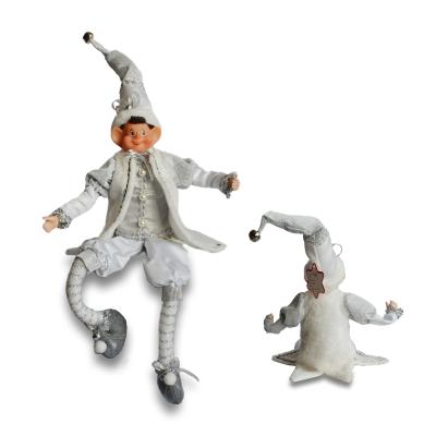 China Christmas Decoration Or Gift Wholesale Handmade White Silver Knit Christmas Posable Figure Elf Hanging Decoration Doll for sale