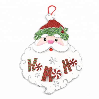 China Eco-Friendly White Beard Ho Ho Ho Ho Ho Ho Ho Ho Christmas Head Santa Claus Glitter Hanging Decoration for Holiday Home Decor for sale