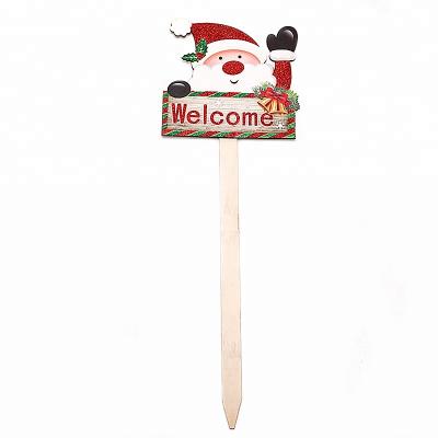 China Eco Friendly Wooden Christmas Santa Claus Welcome Sign Yard Garden Stake for sale