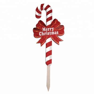 China Indoor and Outdoor Decoration Wooden Christmas Candy Cane Yard Sign Stake Outdoor Party Decoration for sale