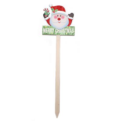 China Eco-friendly Christmas Garden Santa Claus Wooden Yard Sign Stake Party Decoration for sale