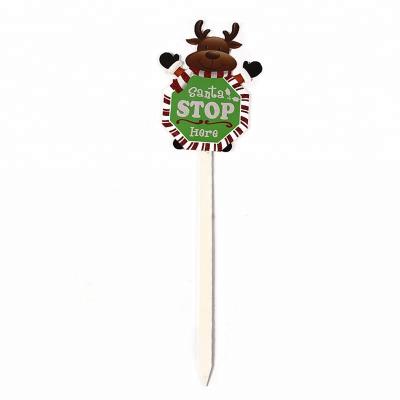 China Eco-Friendly Brown Elks Santa Stop Here Octagonal Wooden Yard Sign Stake Decoration Garden for sale