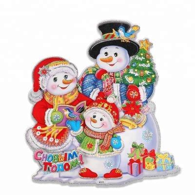 China Glitter Happy New Year Merry Christmas Decoration Christmas Snowman Window Wall Sticker for sale