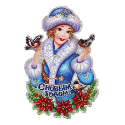 China Russian Christamas Decoration New Year Woman Paper Sticker Christmas Girl Glitter Door Window Paper Decoration for sale