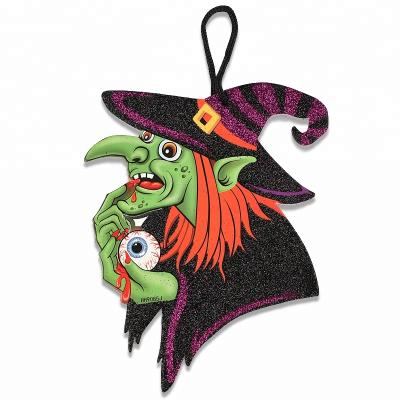 China Eco-friendly Scary Witch Pendant Decorations Halloween Hanging Signs For Door Wall Halloween Party Decor for sale