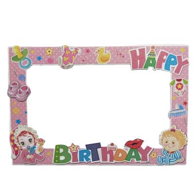 China Pink Birthday Decoration 3D Rectangle Glitter Foam Board Boy or Girl Happy Birthday Photo Booth for sale