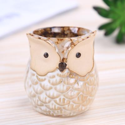 China Eco-friendly Mini Owl Ceramic Flowerpot 6 Different Styles For Office Home Decoration for sale