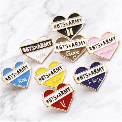 China 3D Custom Boys Kpop Bangtan Clothes Hats Badge Heart Shape Enamel Brooch Pin Badge Korean Pin Badge for sale