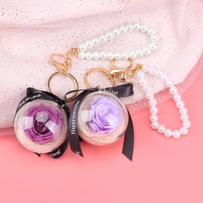 China Romantic Valentine's Day Gifts Preserved Acrylic Fresh Flower Ball Bead Chain Accessories for sale