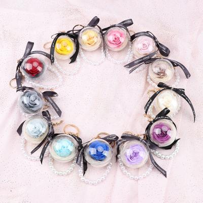 China Romantic Valentine's Day Creative Gifts Bead Rose Immortal Flower Ball Keychain Chain Accessories for sale