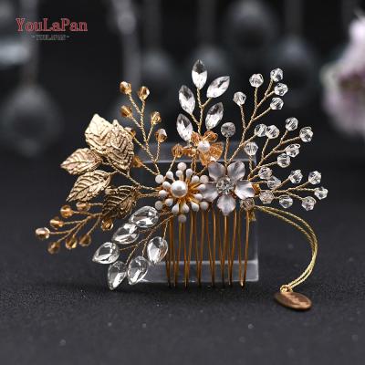 China YouLaPan Elegant Wedding/Bridal Hair Comb Tiara HP67 Party/Prom Accessories, Wholesale Crystal Rhinestone Golden Leaf Bridal Accessories, Women Headwear for sale