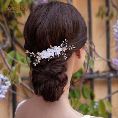 China YouLaPan HP76 Beautiful Flower Organza Bridal Crystal Pearl Party Hair Accessories Ladies Elegant Daily Hair Comb for sale