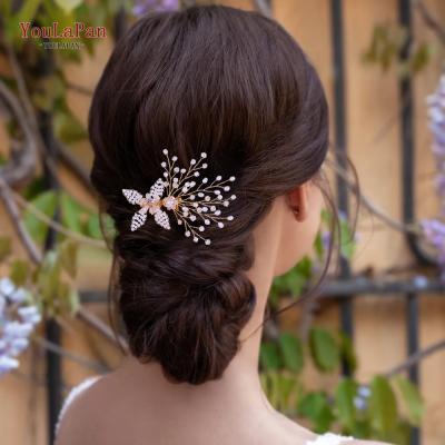 China YouLaPan HP66 Elegant Handmade Ladies Banquet Main Wear, Flower Hair Ornament Crystal Pearl Bridal Wedding Hair Beaded Comb for sale