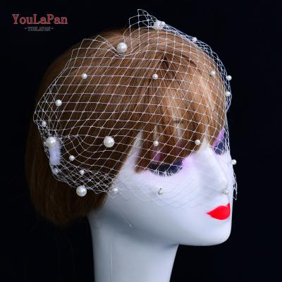 China Fashion YouLaPan VA05 Bride's Vintage Pearl Veil Wedding Customized Lace Netting Ladies Face Bridal Veil for sale