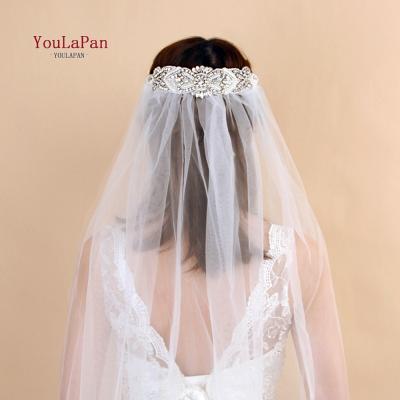 China YouLaPan VS208 Cut Edge Bridal Hair Accessories Rhinestone Cathedral Wedding Veils Bridal Veils With Comb for sale