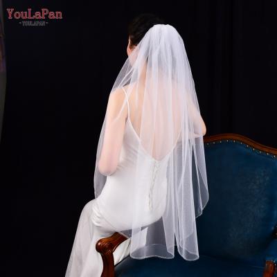 China Wholesale YouLaPan V38 Short Bridal Veil Simple And Elegant Single Layer Edge Wedding Veil Cut Edge for sale