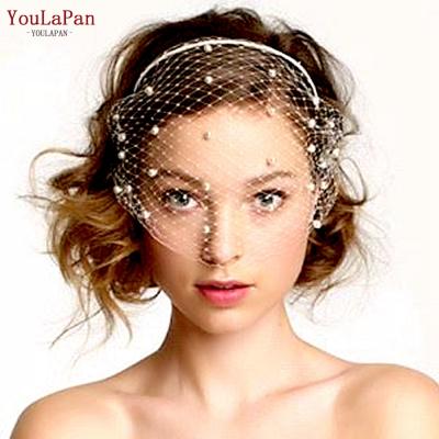 China Cut Edge YouLaPan VA08 Customized Black White Lace Mesh Eye Bead Decoration Retro Birdcage Ladies Party Wedding Face Bridal Veil for sale