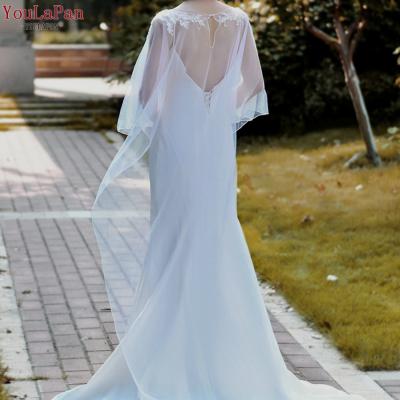 China YouLaPan VG51 Simple Romantic Lady Custom Landing Long Coat Wedding Shawl Popular White Ivory Bride Blouse for sale