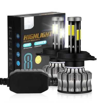 China New 8 Side Aluminum Car Led Headlight Bulbs Replacement 9006 9005 H1 H3 H7 H4 H8 H11 COB Auto Parts Accessories for sale