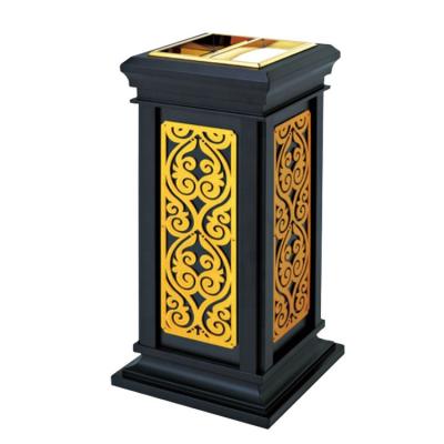 China Sustainable China Style Flower Waste Bin Stainless Steel Exquisite Wood Carving Trash Can For Luxury Hotel for sale