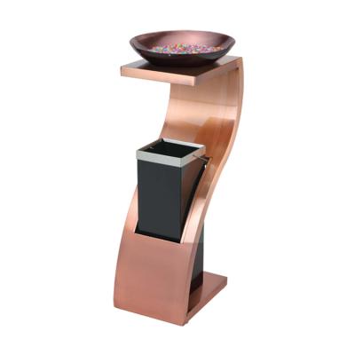 China Luxury Hotel Sustainable Outdoor Lobby Standing Stainless Steel Rose Gold Marble Ashtray Trash Can for sale