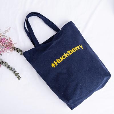 China Custom Dark Blue Printed Plain Canvas Reusable Cotton Tote Bag Canvas Shoulder Bag for sale