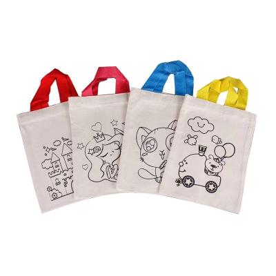 China Cartoon Canvas Handled Hand Painted Bags Painting Canvas Drawing Bags Can Be Customized Logo for sale