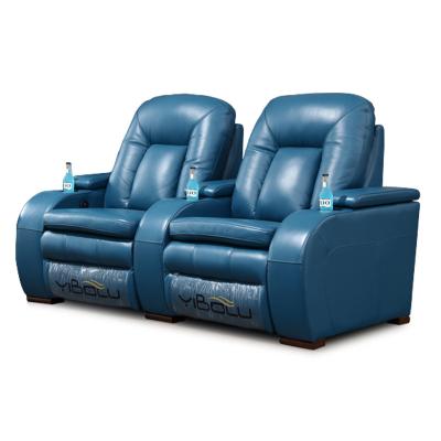 China Hot Sale Modern Genuine Home (Size) Adjustable Leather Sofa Blue Color Leather Chairs For Cinema for sale