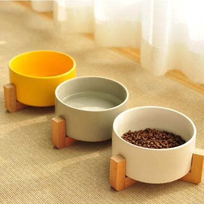 China Bamboo Ceramic Dog Cat Feeder Bowl With Elevated Colors Pet Food Water Sustainable Multi Bowl for sale