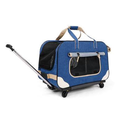 China Breathable Cat Luggage Carrier Cute Dog Cart Trolley Sliding Portable Bag Pet Carrier Wheel Pet Carrier Walk Walker for sale