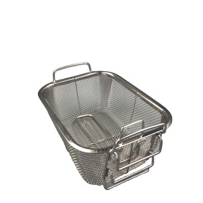 China Rectangular Stainless Steel Mesh Frying Basket Viable Collapsible French Fries Strainer for sale