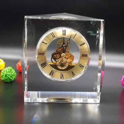 China Europe HBL Customize Decorations K9 Clear Glass For Gifts Round Crystal Clock for sale