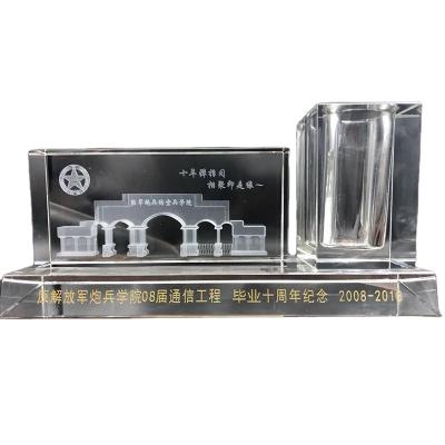 China Europe Promotional Table Crystal Pen Holder With Clock For Boss Office Table Decoration for sale