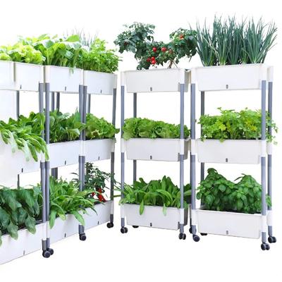 China Plastic Planter Boxes High Garden Bed On Wheels, 3-Tier Tall Planter Box For Chives Chili Tomato, 44.5inch Height Box Lettuce Planter for sale