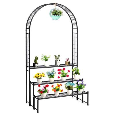 China Balcony Litgrow 3 Tier Plant Stand with Garden Arch, Flower Pot Rack Display Stand, Garden Axle for Growing Plants, Black for sale