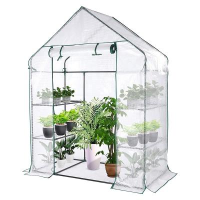 China Litgrow Greenhouse 2 Tier 4 Tier Portable Outdoor Portable Gardening Shelf Easily Assembled Steeple with White PE Cover, Greenhouse for sale