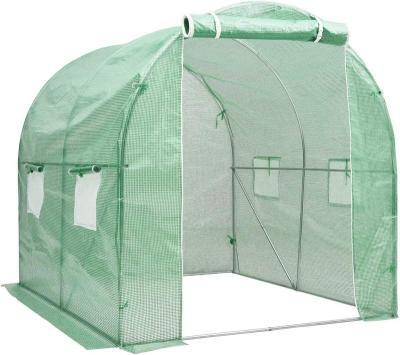 China Easily Assembled Litgrow Walk In Polytunnel Full Steel Pipes Garden Greenhouse With Double Zipper Door And White Ventilation Window Cover for sale