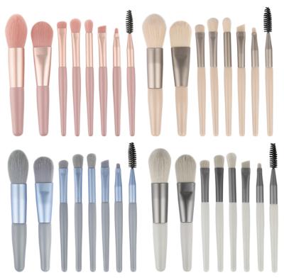 China Angular Blush New 8 Mini Makeup Brushes With Matte Wooden Handle Portable Soft Hair Makeup And Wash Set Beauty Tools Available for sale