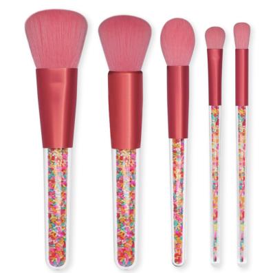 China New Candy 5pcs Handle Makeup Set Transparent Crystal Color Short Rod Sweep Makeup Brush Factory Makeup Brushes And Wash Set for sale