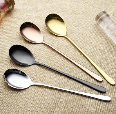 China Wholesale 304 Stainless Steel Spoon Tableware Spoon Maker Stock Mix Viable Korean Flat Handle Long Spoon for sale