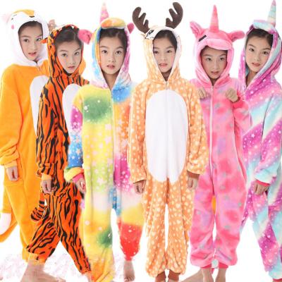 China Helloween Winter Wholesale Kids Thermal Flannel Unicorn Sleeping Animal Pajamas Girls Boys Cartoon Onesie for sale