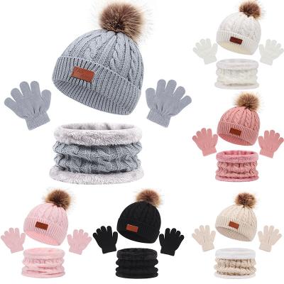 China Jacquard 2022 New Kids Winter Hat Scarf Gloves Set For Toddler Baby Winter Beanie Hats With Pompom For Kids for sale