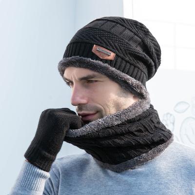 China Soft Warmer Beanie Hat Scarf Gloves Set Warm Scarf Fleece Inner Liner Windproof Square Adults Winter Touch Screen Hats For Women Men for sale