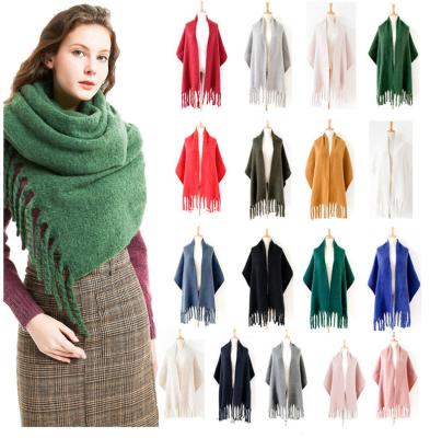 China Wholesale Custom Logo Plaid Luxury Soft Woman Daily Life Winter Warm Shawl Solid Thick Long Knit Pashmina Scarf With Tassels for sale