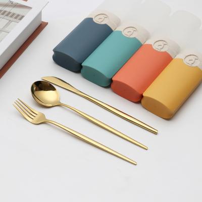 China Amazon BPA Free Wheat Straw Case With Stainless Steel Fork Knife Spoon Set Custom Logo Brand Available for sale