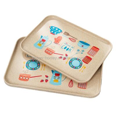 China Eco-friendly Eco-friendly Eco-friendly Wheat Straw Dinner Plate Bamboo Fiber Restaurant Rectangle Food Serving Tray for sale